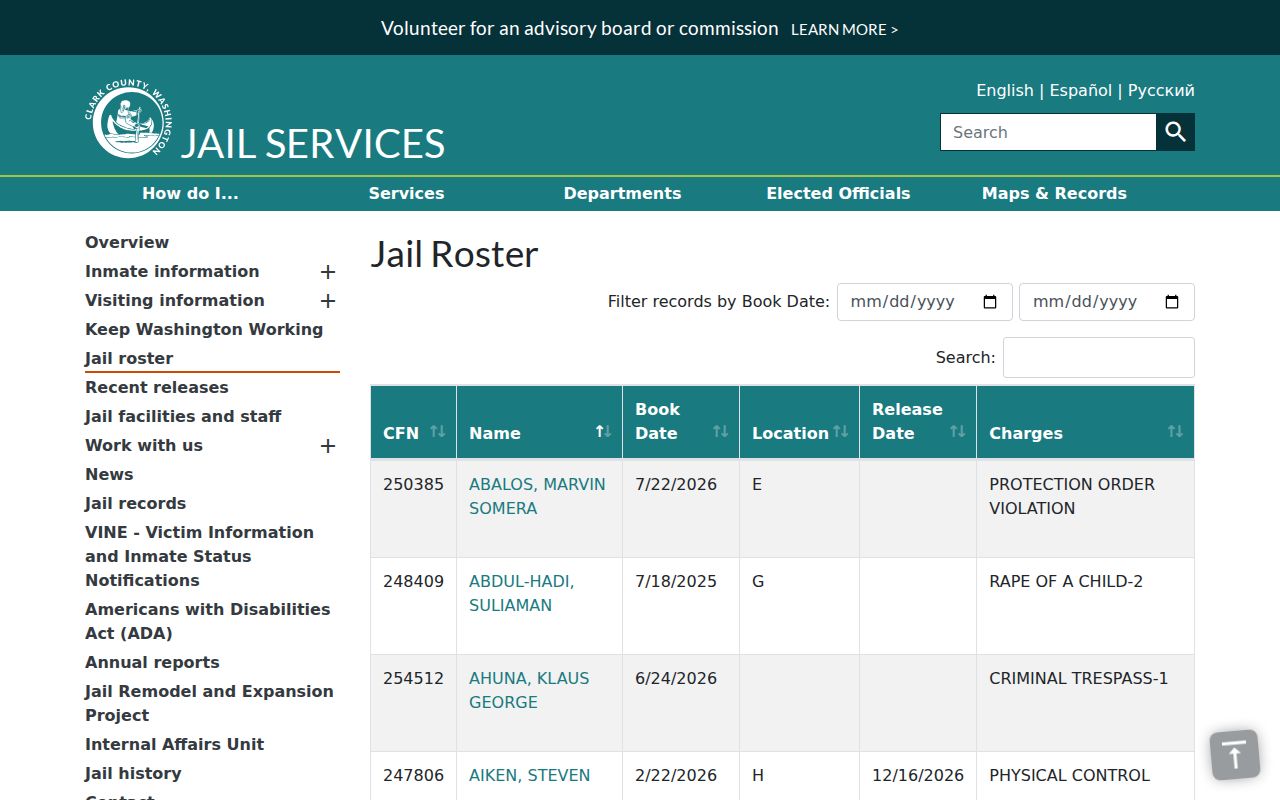 Five Corners people search using the Clark County jail roster