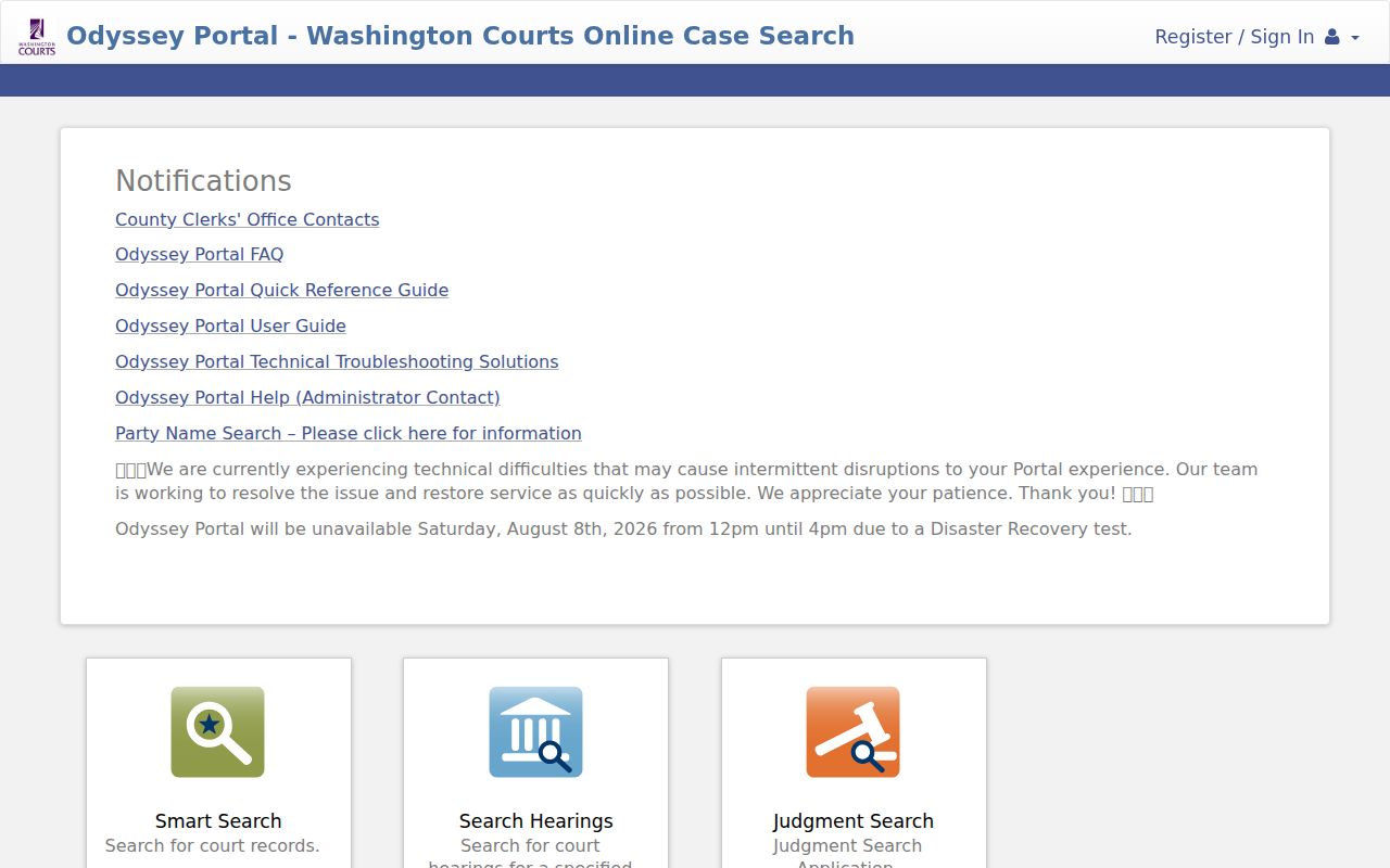 Five Corners people search with the Odyssey court index