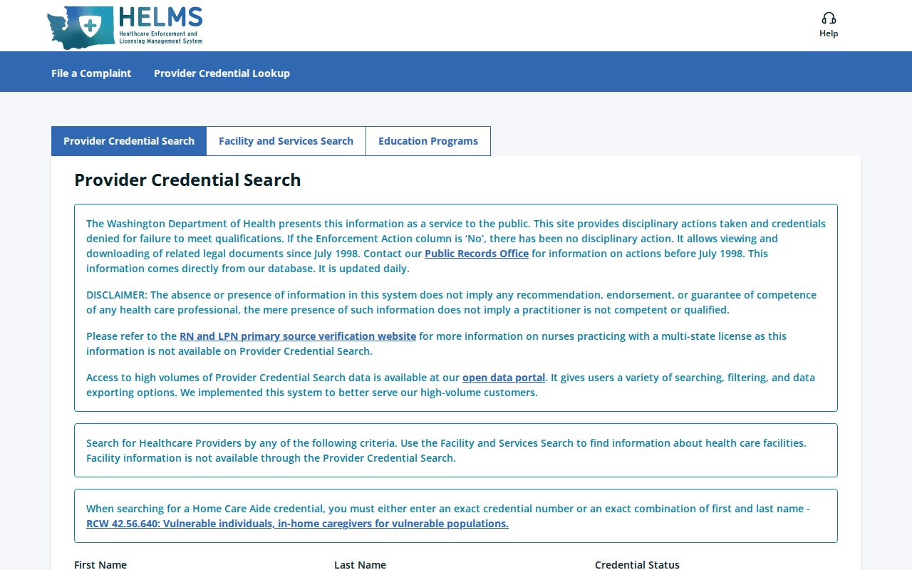 Five Corners people directories image of the HELMS credential search